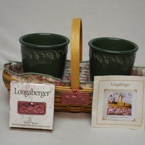 Longaberger 2001 May Series Peony Basket Combo with At Home Garden Small Vases